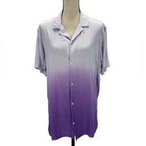 INC Short Sleeve Collared Button Down Ombre Top - Purple - size Medium